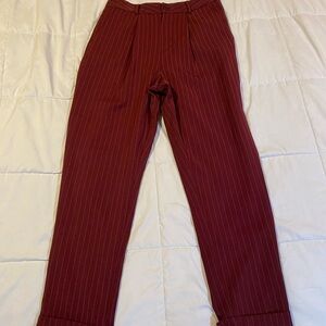 PINSTRIPE MAROON CUFFED PANTS